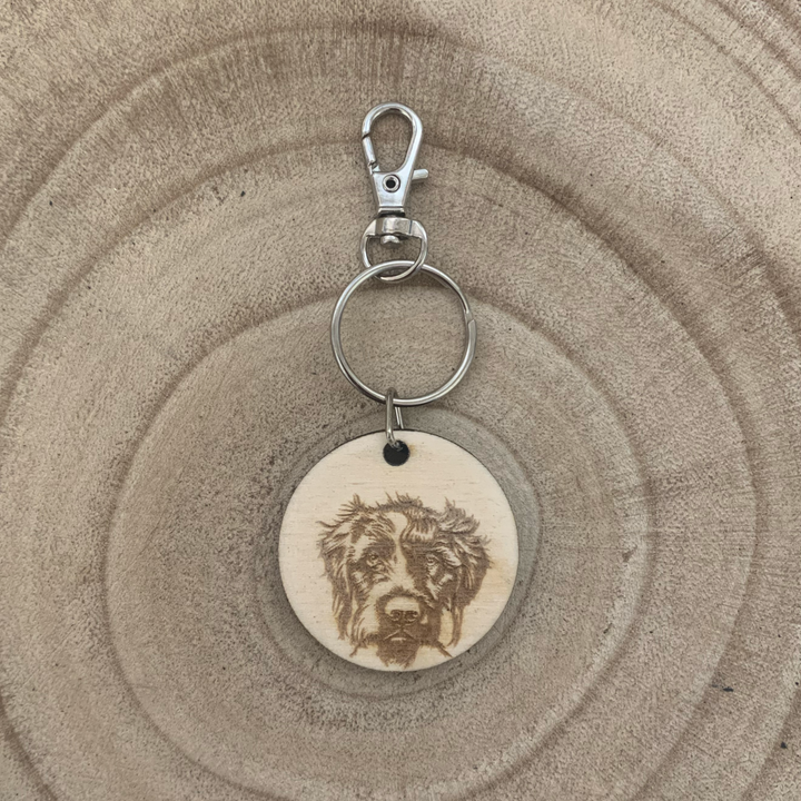 Wire haired Pointer Face Engraved Wooden Keyring