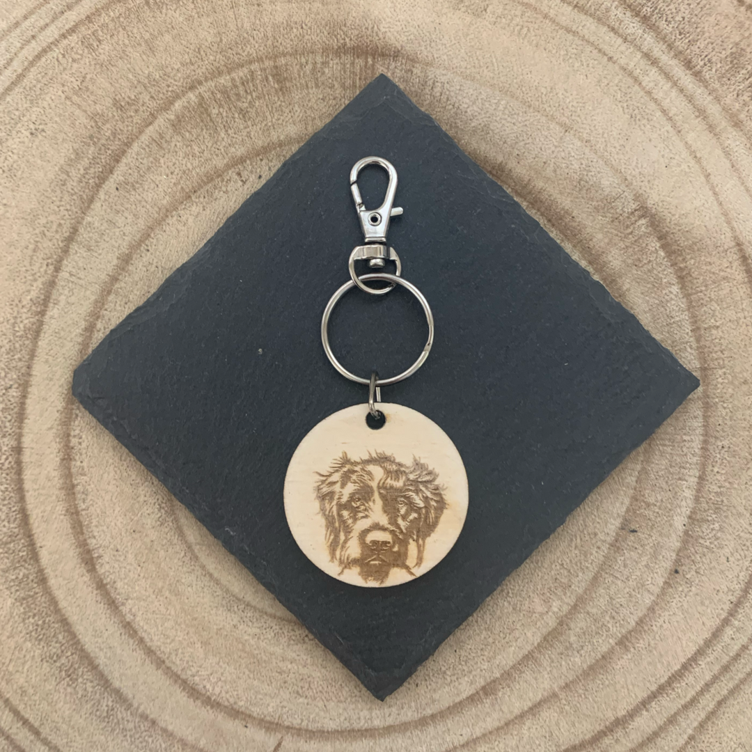 Wire haired Pointer Face Engraved Wooden Keyring