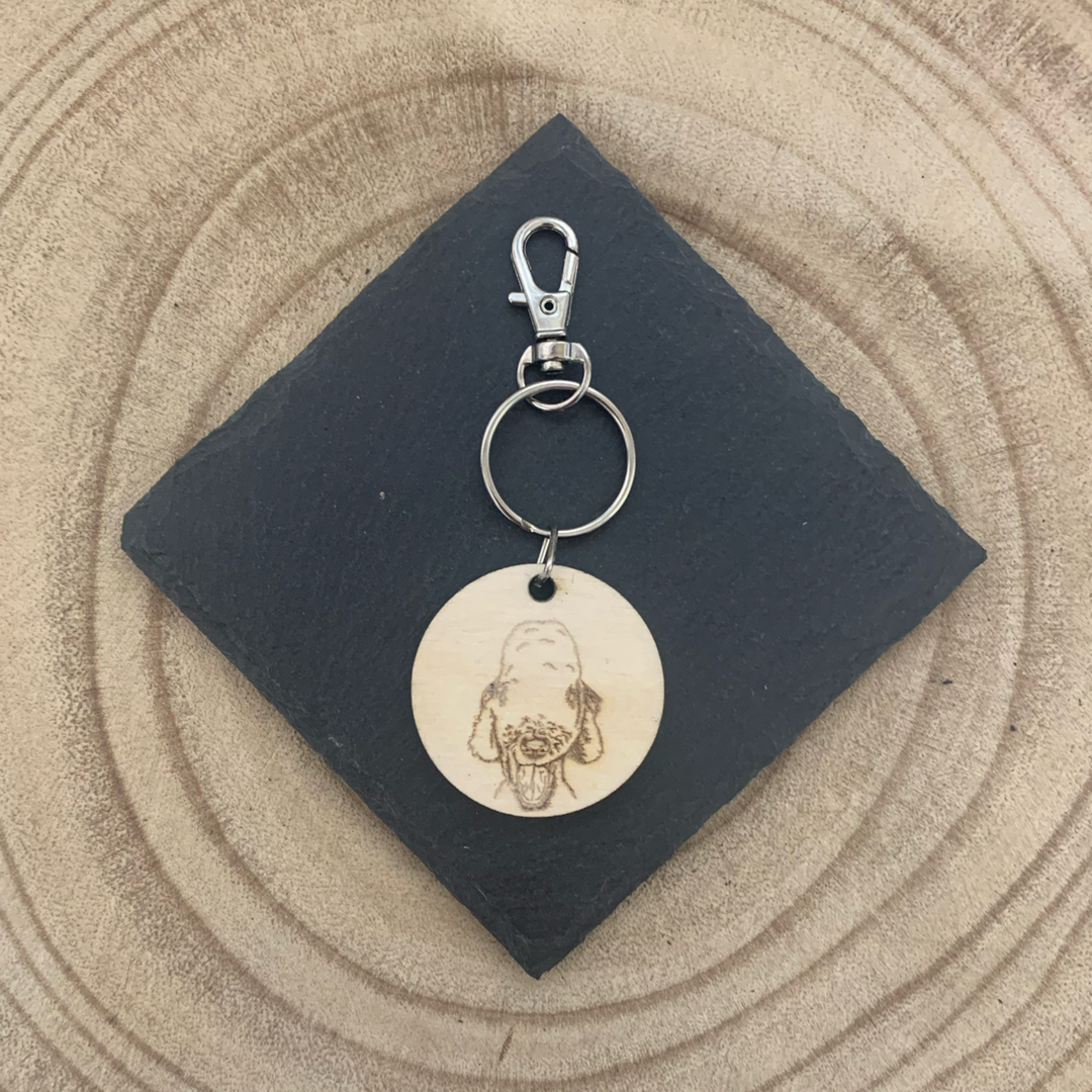Bedlington Terrier Engraved Wooden Keyring
