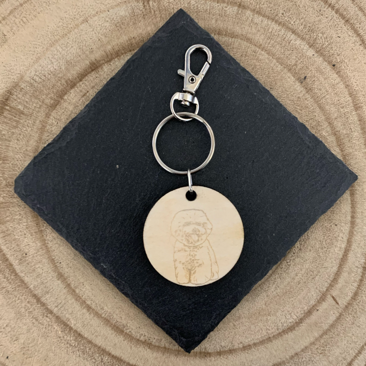 Bichon Frise Body Dog Engraved Wooden Keyring