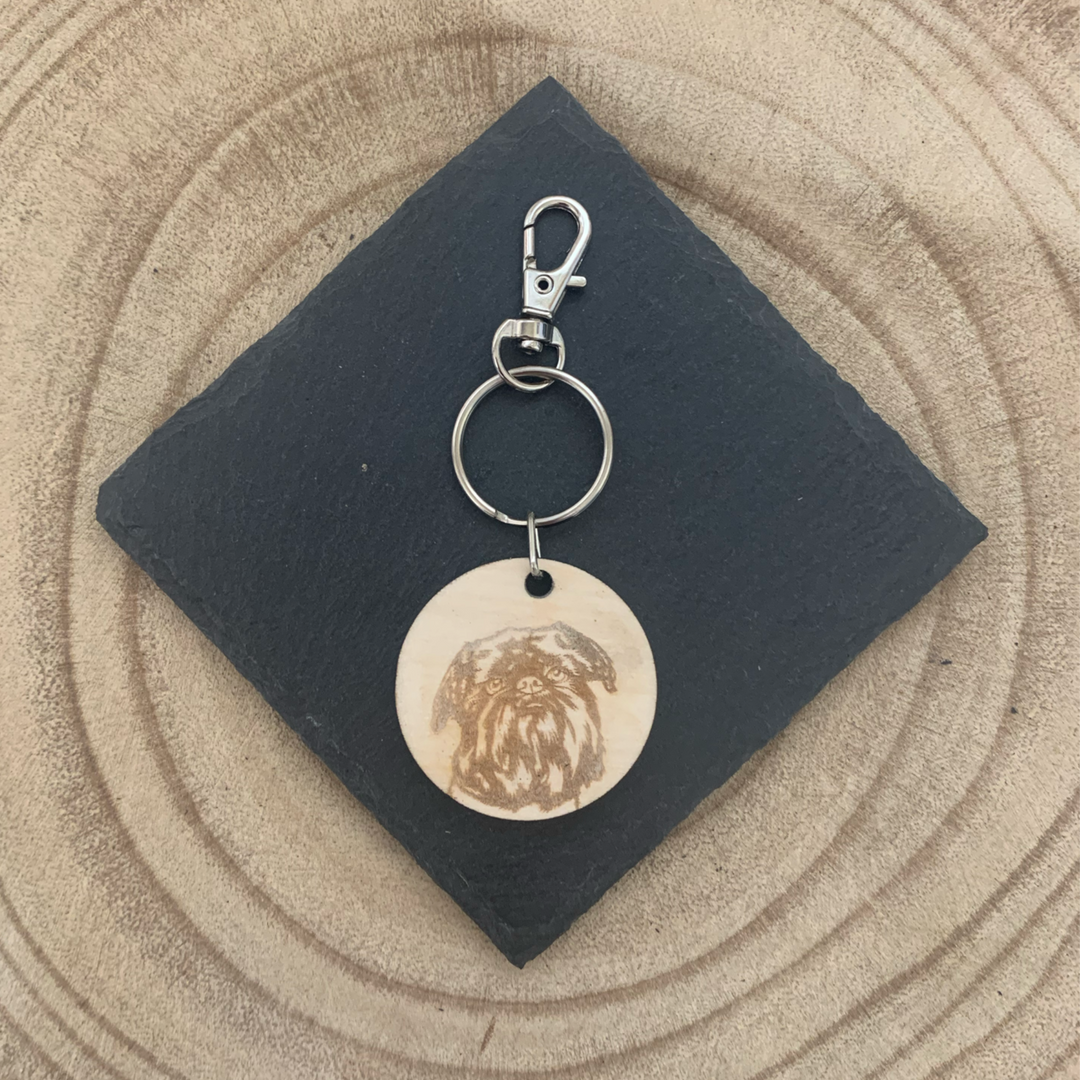 Griffon Bruxellois Dog Engraved Wooden Keyring