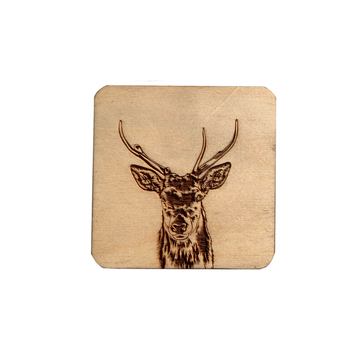 Stag Deer Illustration Engraved Wooden Coaster