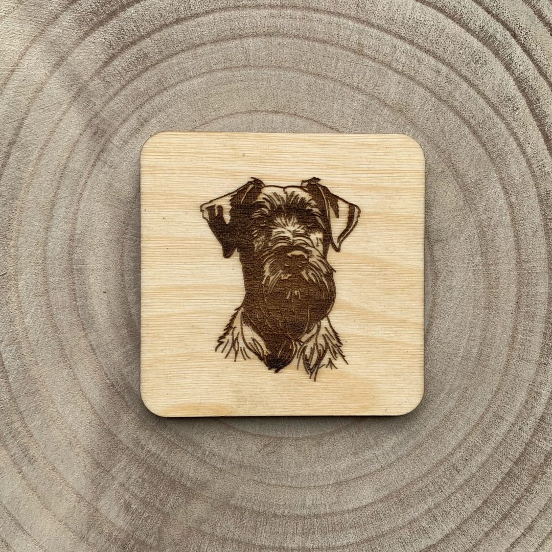 Giant Schnauzer Face Illustration Engraved Wooden Coaster
