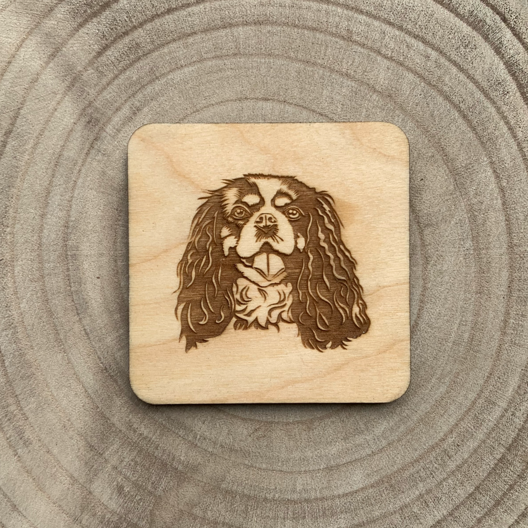King Charles Spaniel Illustration Engraved Wooden Coaster