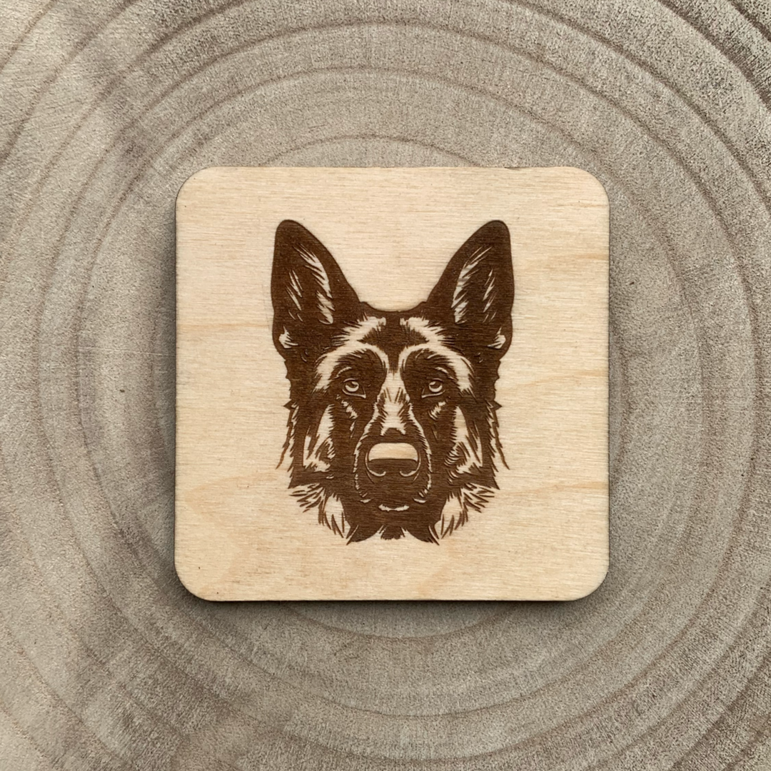 Alsatian German Shepherd Illustration Engraved Wooden Coaster