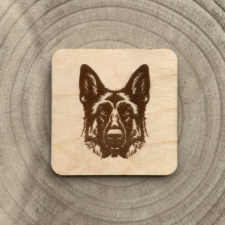 Alsatian German Shepherd Illustration Engraved Wooden Coaster