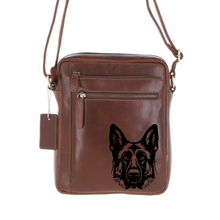 Personalised Dark German Shepherd Alsatian Engraved Leather Crossbody Bag