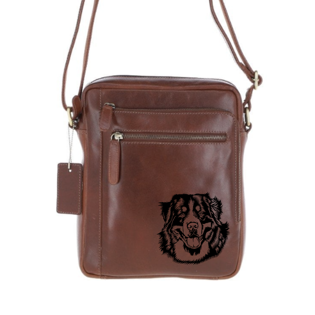 Personalised Bernese Mountain Dog Engraved Leather Crossbody Bag