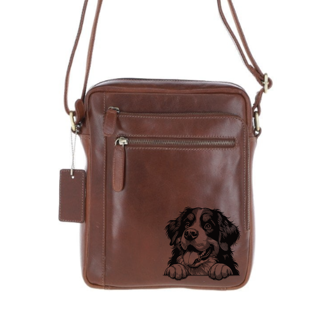 Personalised Bernese Mountain Dog Paws Engraved Leather Crossbody Bag