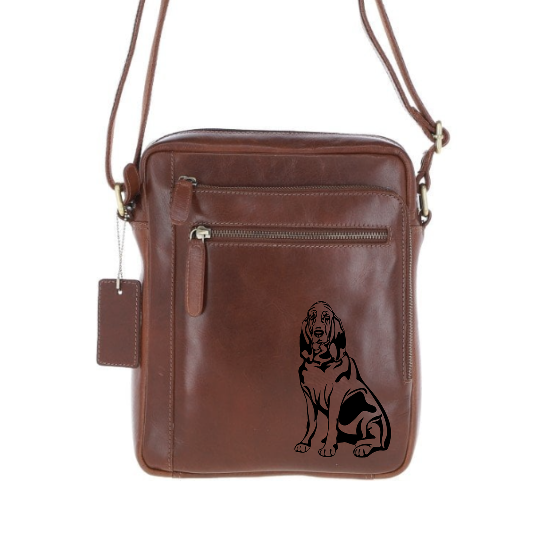 Personalised Bloodhound Engraved Leather Crossbody Bag