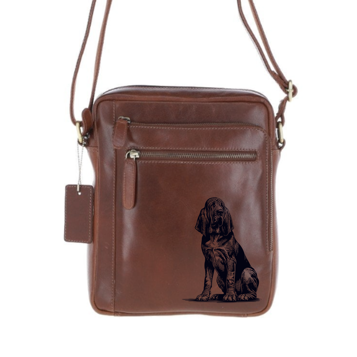 Personalised Bloodhound Sitting Engraved Leather Crossbody Bag