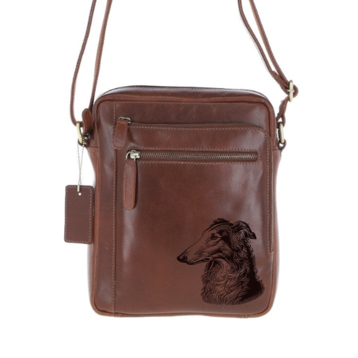 Personalised Borzoi Face Engraved Leather Crossbody Bag