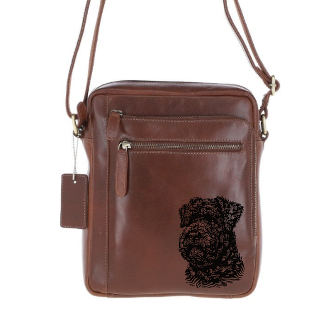 Personalised Bouvier Des Flandres Face Engraved Leather Crossbody Bag
