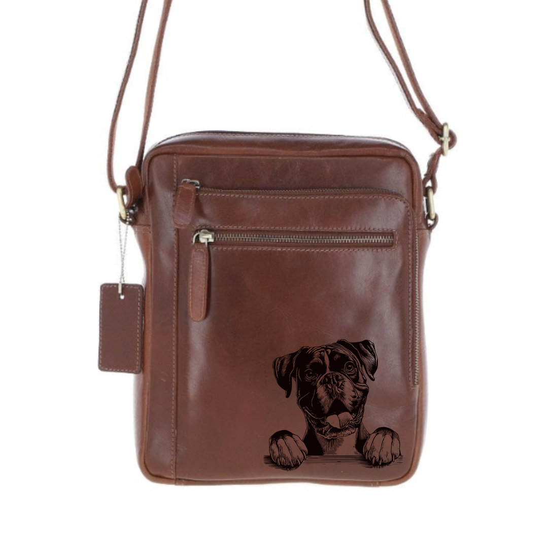 Personalised Boxer Paws Engraved Leather Crossbody Bag