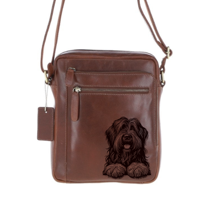 Personalised Briard Paws Engraved Leather Crossbody Bag