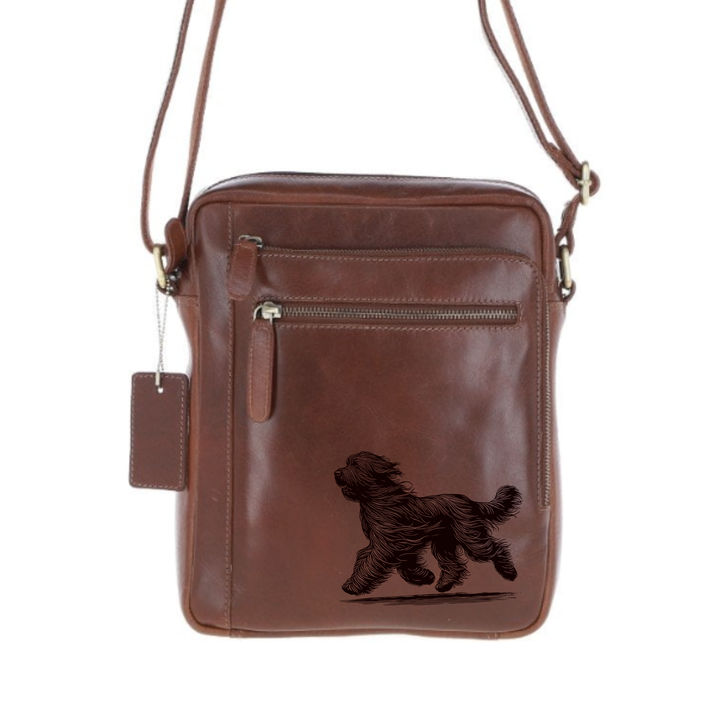 Personalised Briard Running Engraved Leather Crossbody Bag