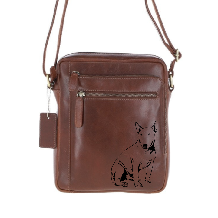 Personalised English Bull Terrier Engraved Leather Crossbody Bag