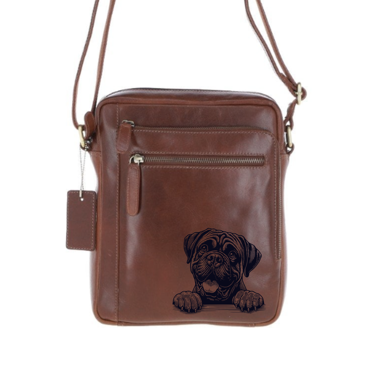 Personalised Bullmastiff Paws Engraved Leather Crossbody Bag