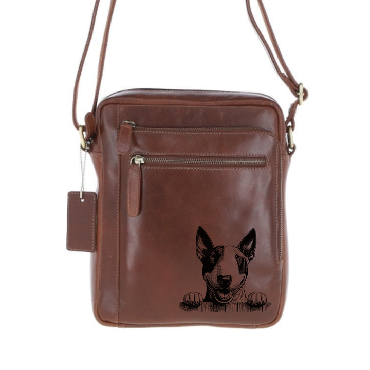 Personalised English Bull Terrier Paws Engraved Leather Crossbody Bag