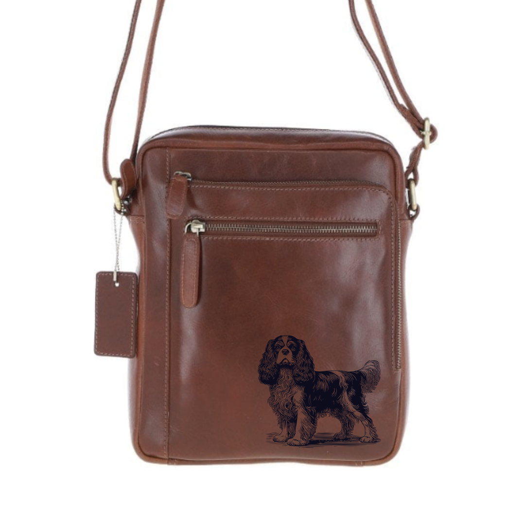 Personalised King Charles Cavalier Standing Engraved Leather Crossbody Bag