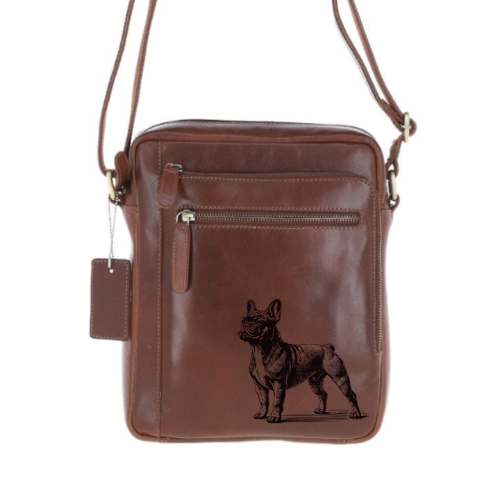 Personalised French Bulldog Standing Engraved Leather Crossbody Bag