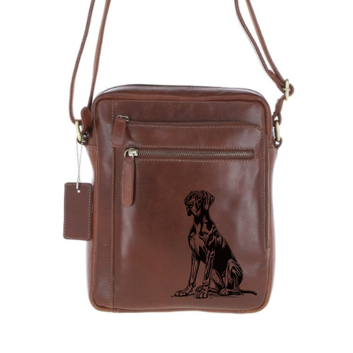 Personalised Great Dane Sitting Engraved Leather Crossbody Bag