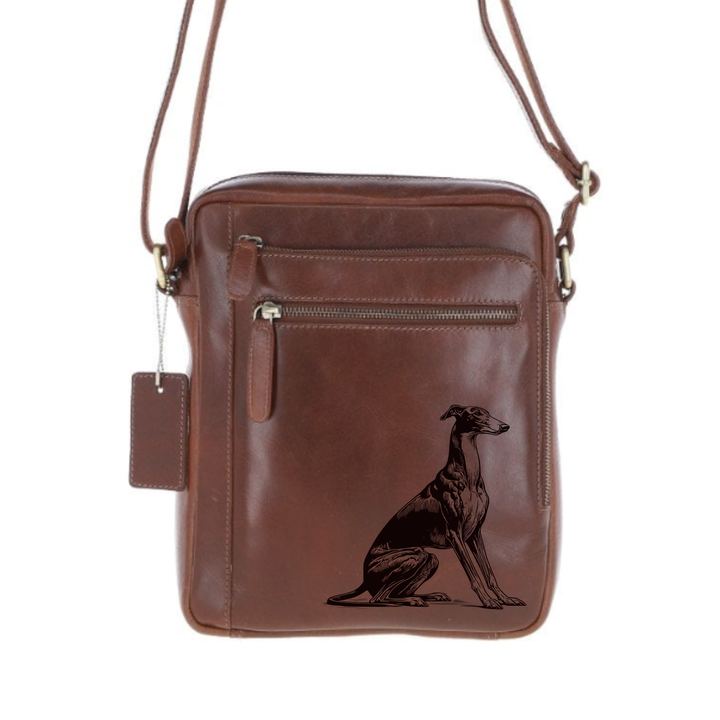 Personalised Greyhound Sitting Engraved Leather Crossbody Bag
