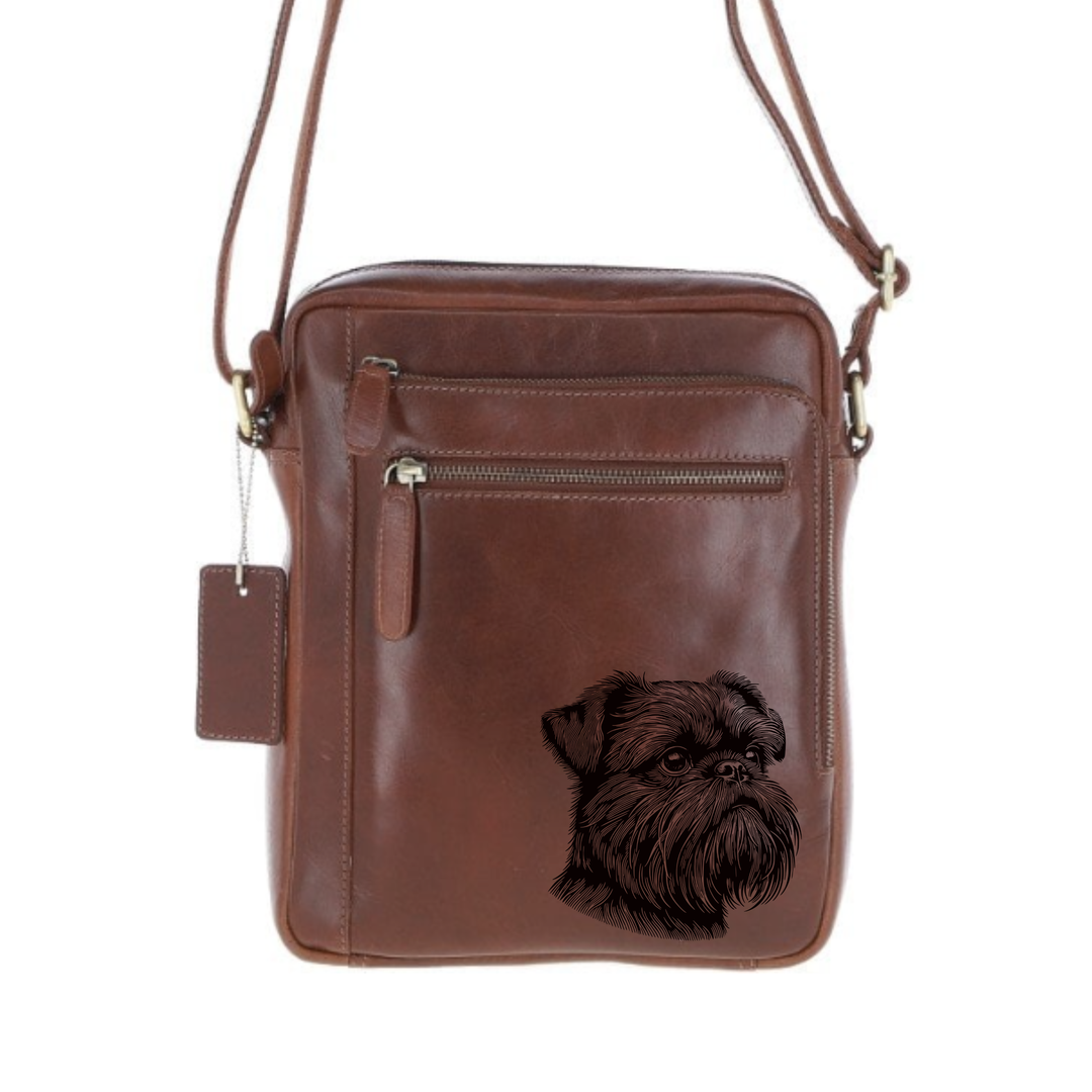 Personalised Griffon Bruxellois Face Engraved Leather Crossbody Bag