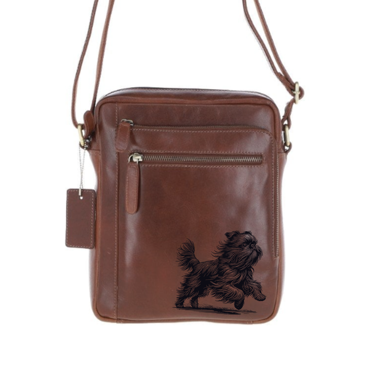 Personalised Griffon Bruxellois Running Engraved Leather Crossbody Bag