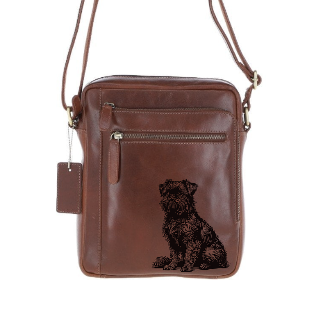 Personalised Griffon Bruxellois Sitting Engraved Leather Crossbody Bag