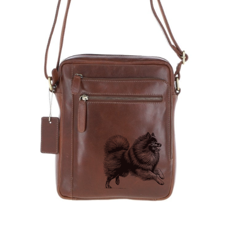 Personalised German Spitz Running Engraved Leather Crossbody Bag