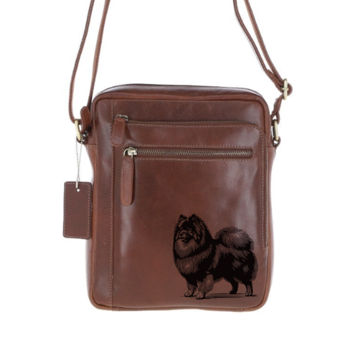 Personalised German Spitz Standing Engraved Leather Crossbody Bag