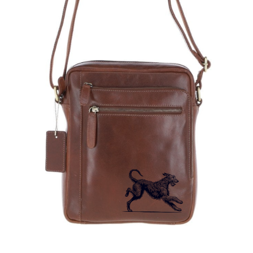 Personalised Irish Wolfhound Running Engraved Leather Crossbody Bag