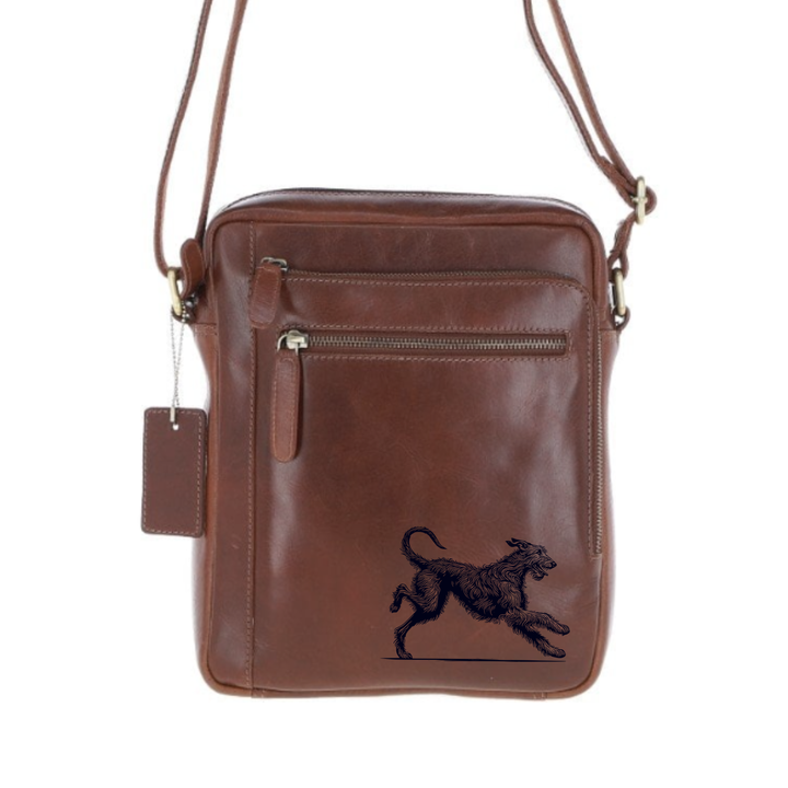 Personalised Irish Wolfhound Running Engraved Leather Crossbody Bag