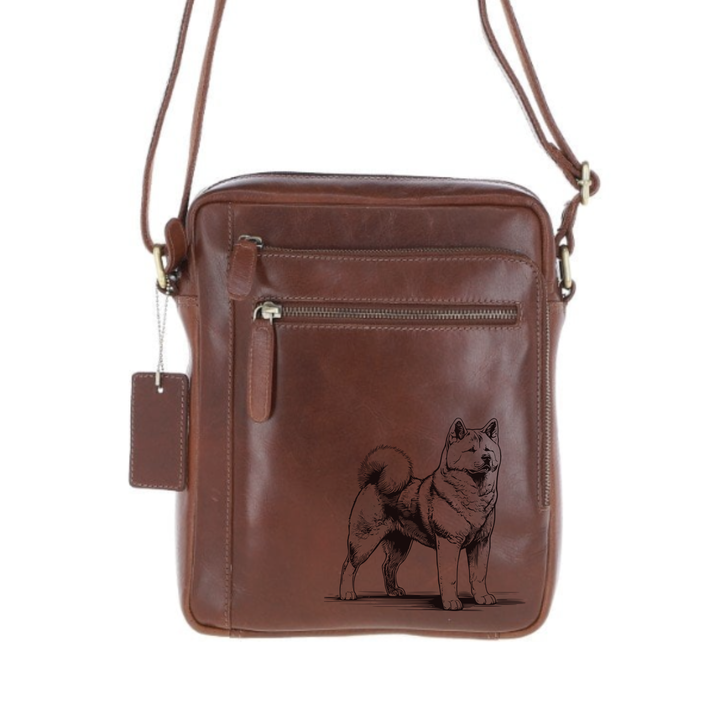 Personalised Japanese Akita-Inu Standing Engraved Leather Crossbody Bag