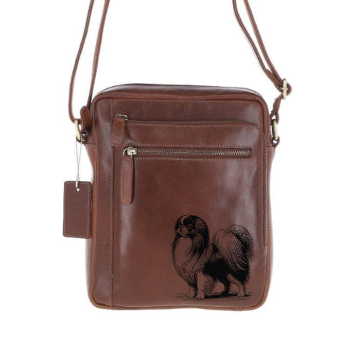 Personalised Japanese Chin Standing Engraved Leather Crossbody Bag