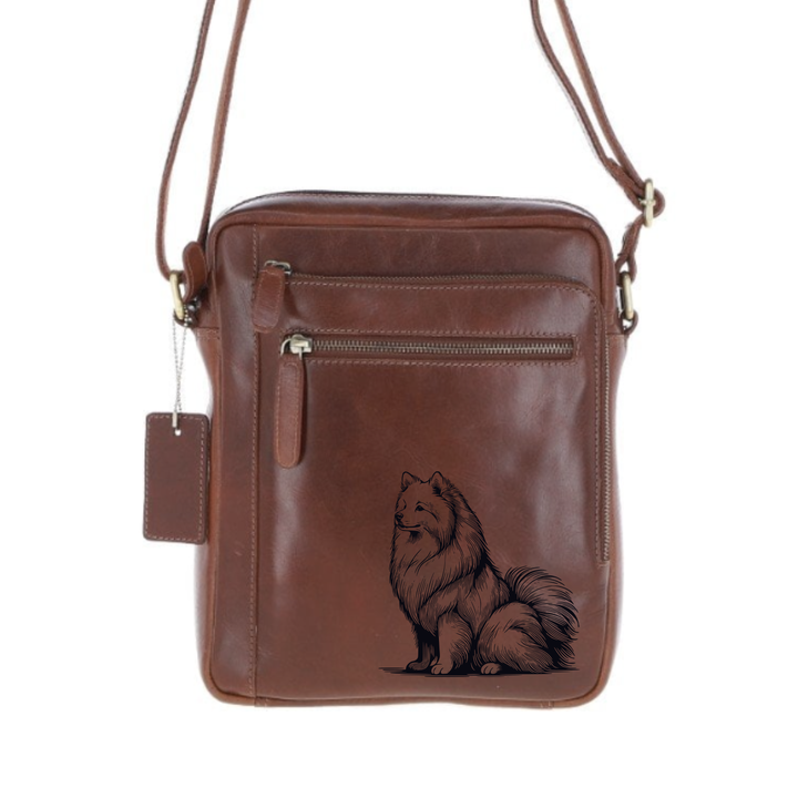 Personalised Japanese Spitz Sitting Engraved Leather Crossbody Bag