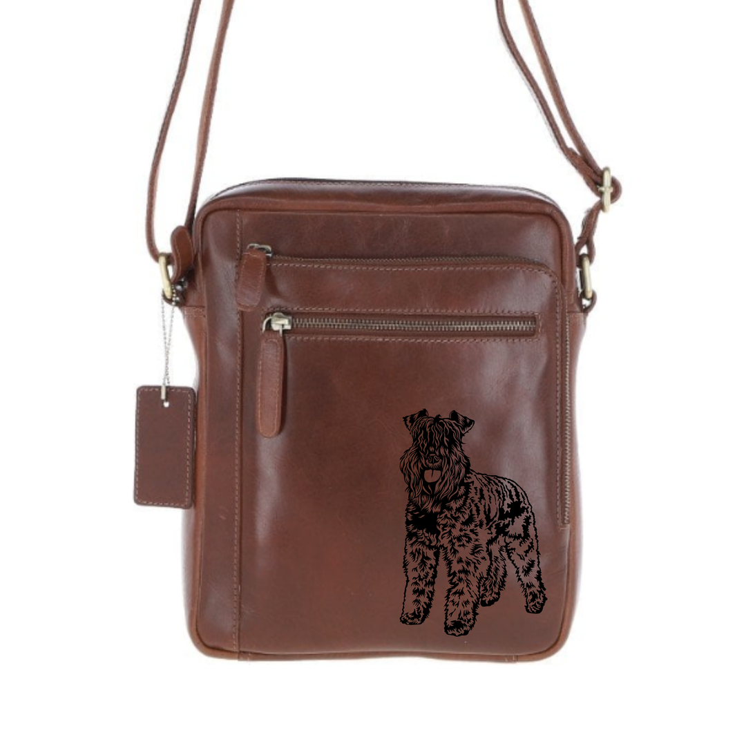 Personalised Kerry Blue Terrier Engraved Leather Crossbody Bag