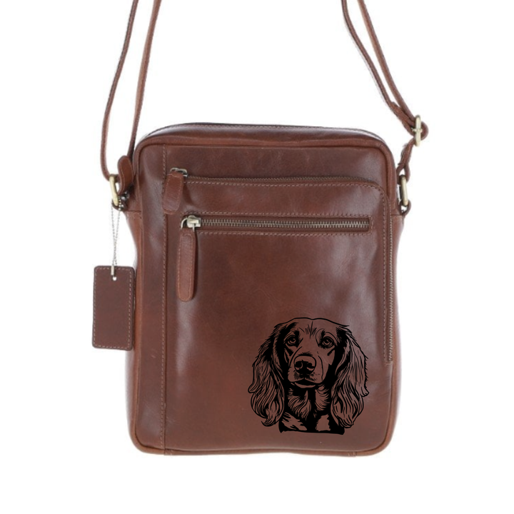 Personalised Longhaired Dachshund Engraved Leather Crossbody Bag