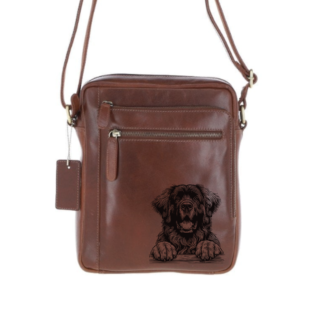 Personalised Leonberger Paws Engraved Leather Crossbody Bag