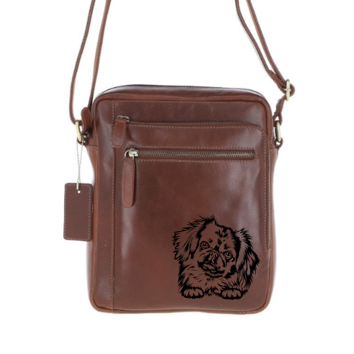 Personalised Pekingese Face Engraved Leather Crossbody Bag