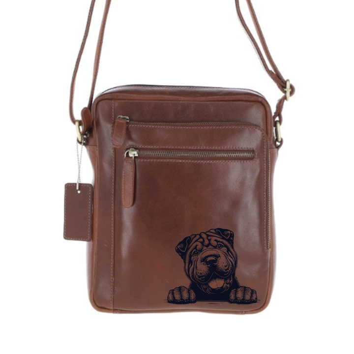 Personalised Shar Pei Paws Engraved Leather Crossbody Bag