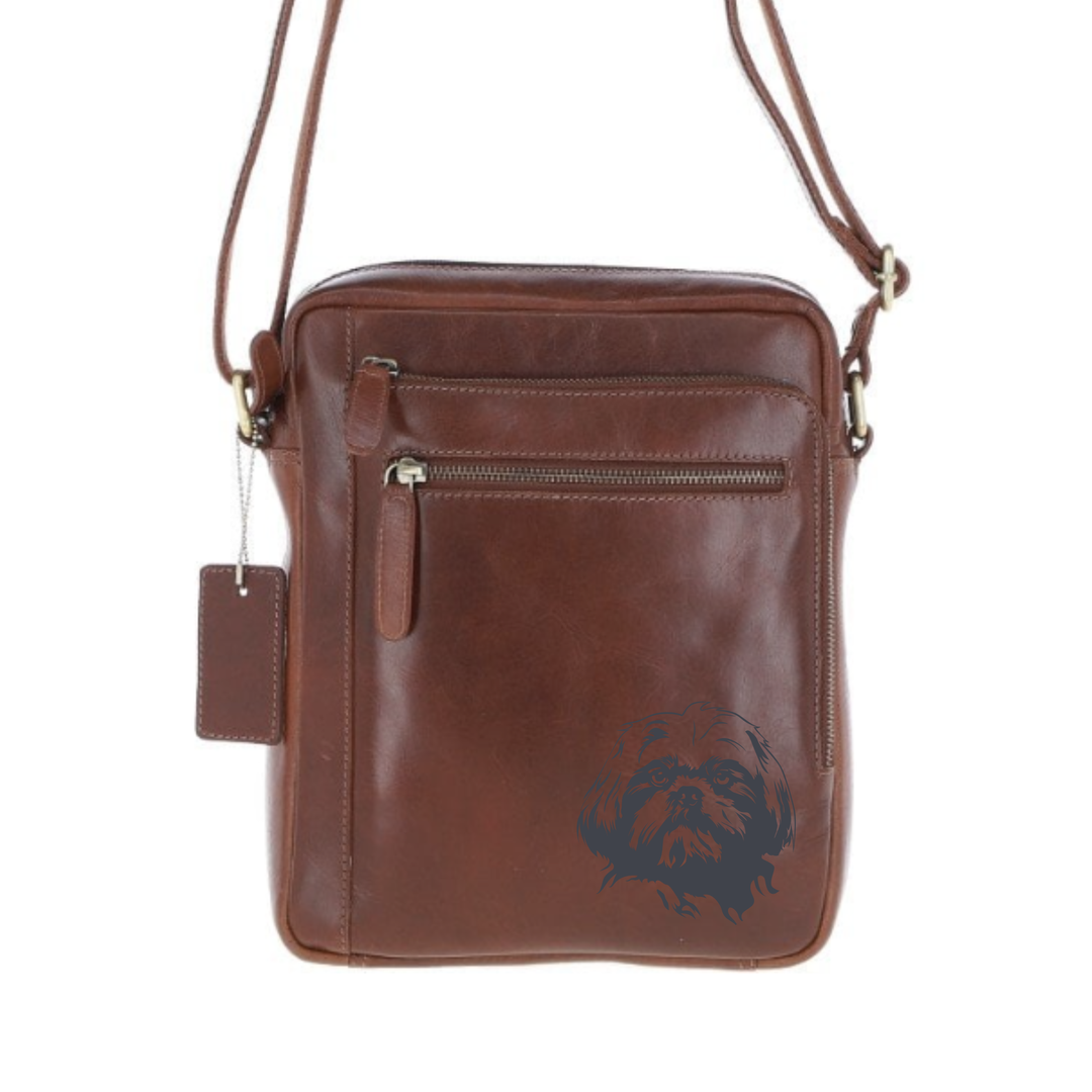 Personalised Shih Tzu Engraved Leather Crossbody Bag