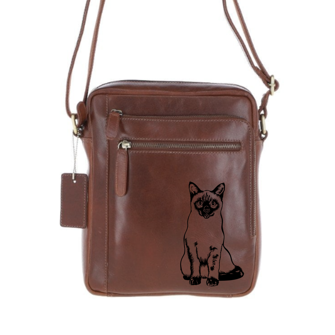 Personalised Siamese Cat Engraved Leather Crossbody Bag