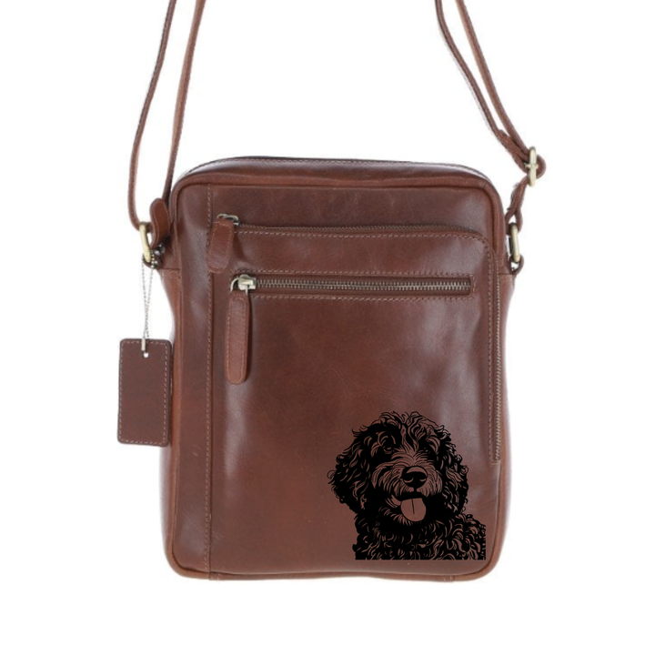 Personalised Spanish Water Dog Engraved Leather Crossbody Bag