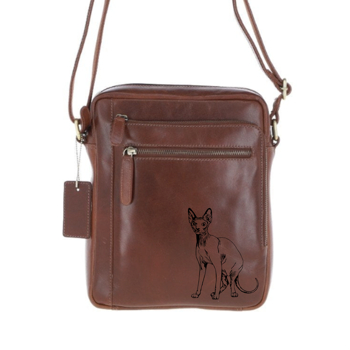 Personalised Sphynx Cat Engraved Leather Crossbody Bag