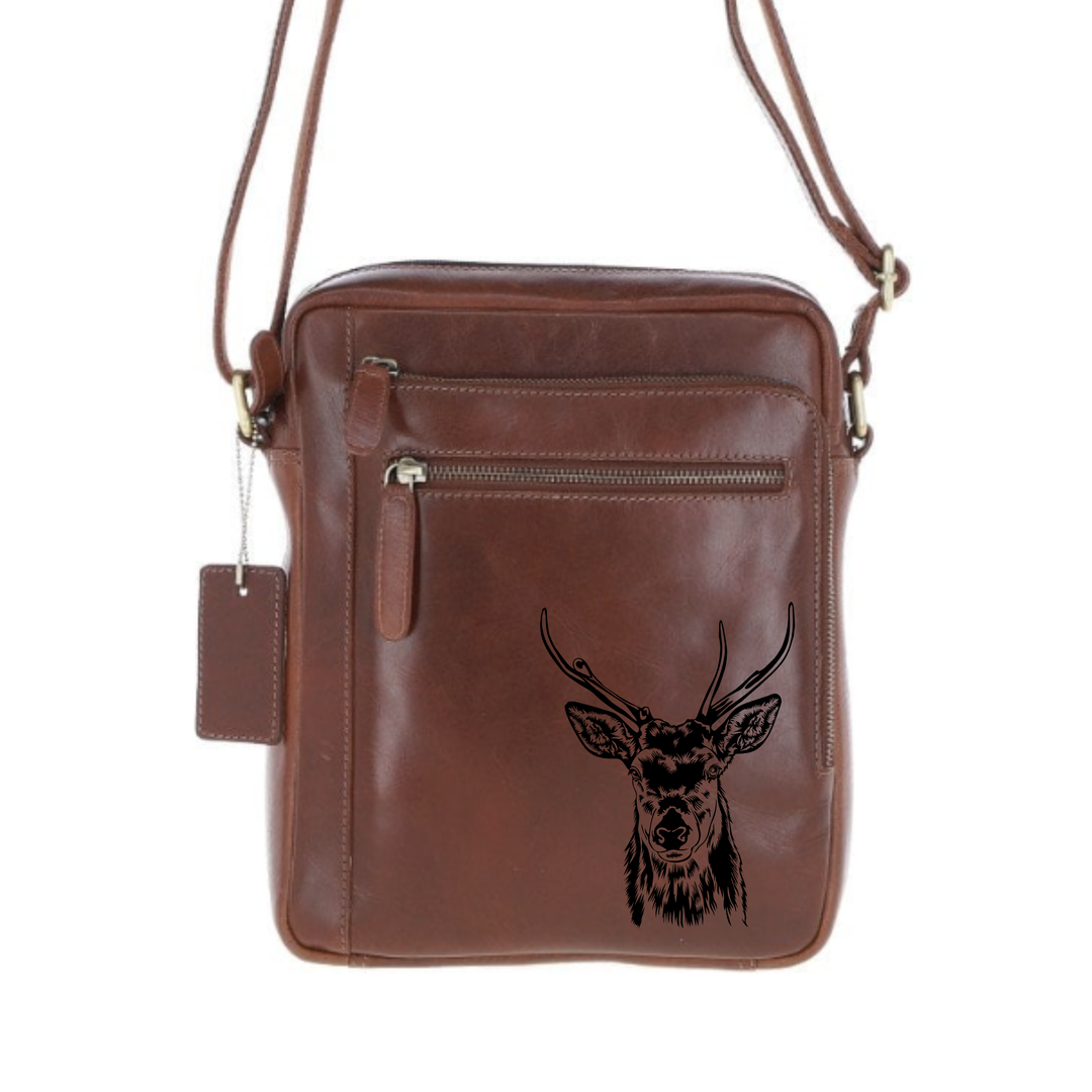 Personalised Stag Engraved Leather Crossbody Bag