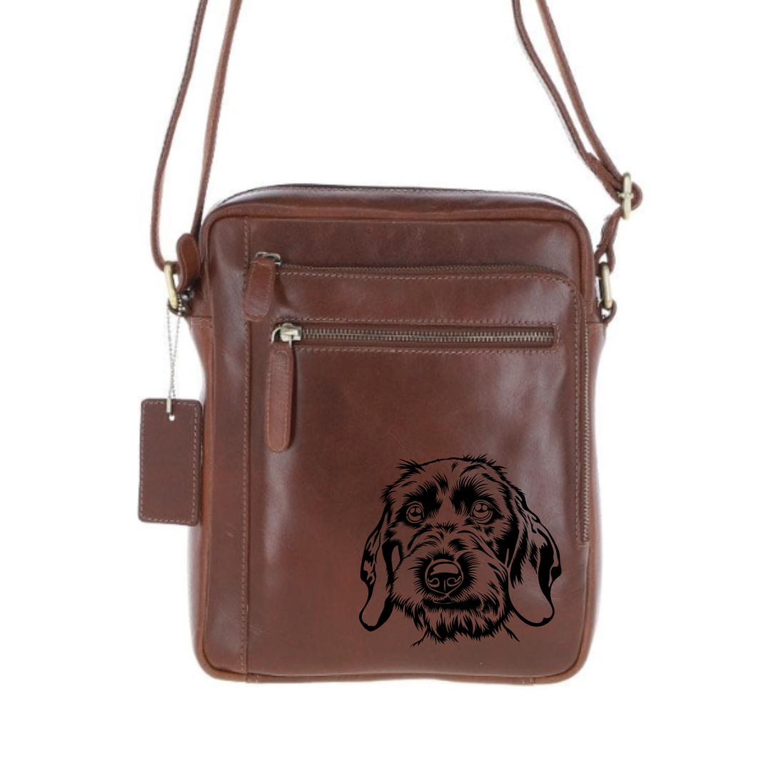 Personalised Wirehaired Dachshund Engraved Leather Crossbody Bag