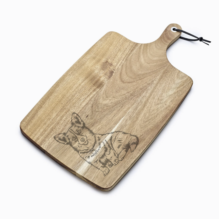 Personalised Pembroke Welsh Corgi Sitting Engraved Acacia Serving Board