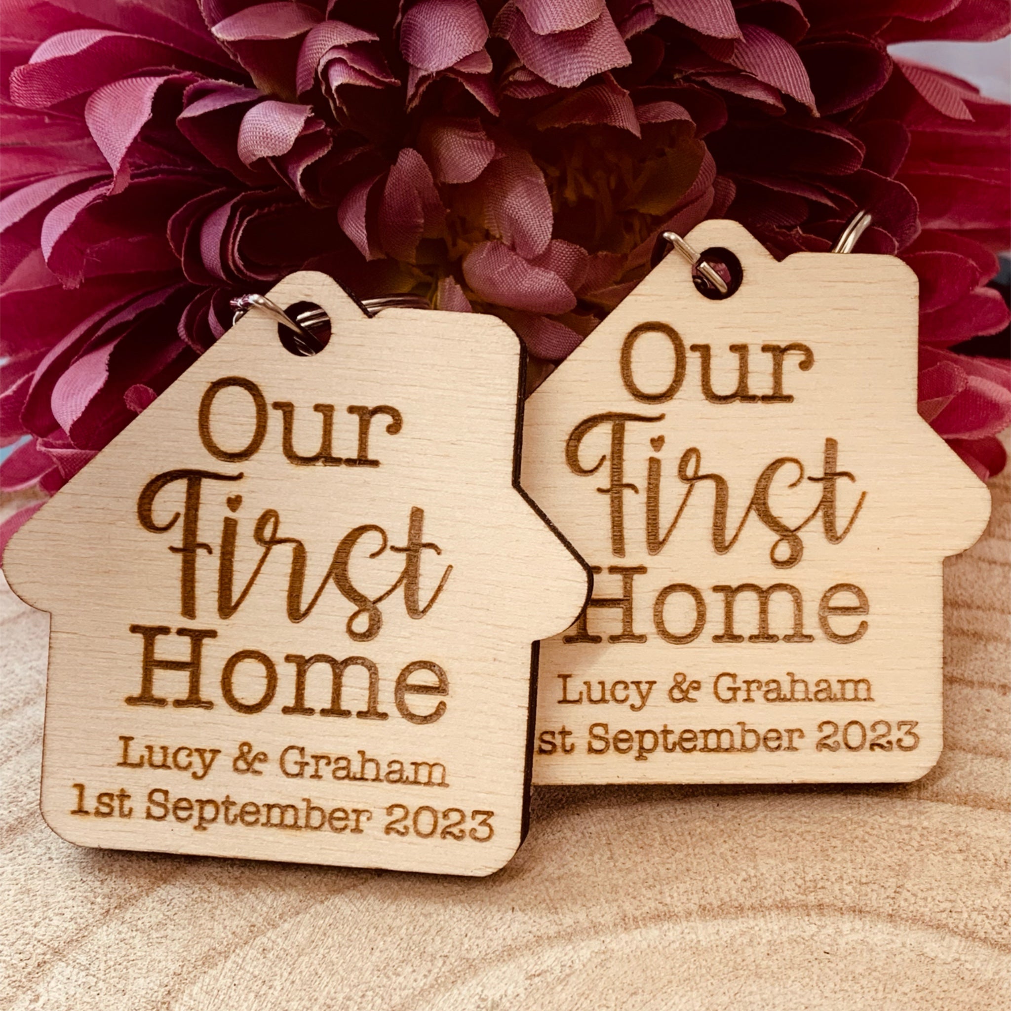 Set Of 2 Personalised Our First Home House Keyring New